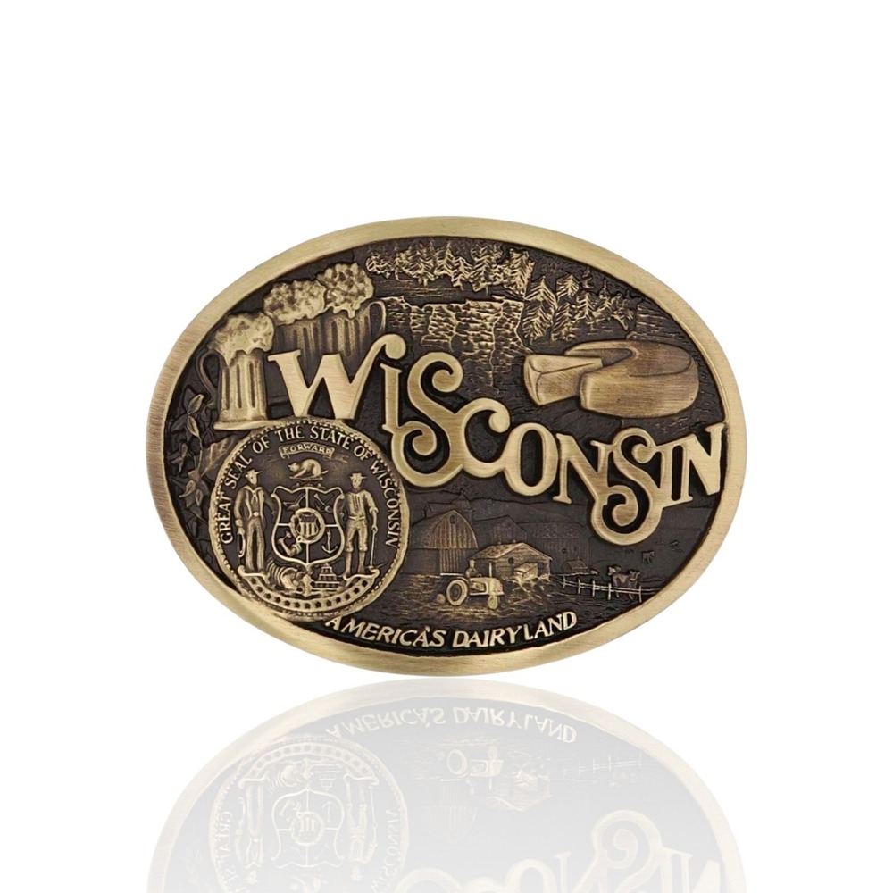 Montana Silversmiths Wisconsin State Heritage Belt Buckle - New In Box